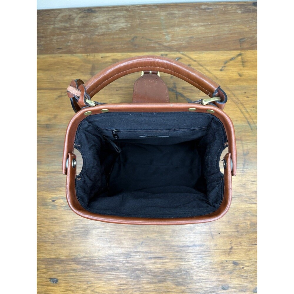 Vtg Liz Claiborne Leather Doctor Bag Satchel Purse Cognac Brown Top Handle - Picture 9 of 16
